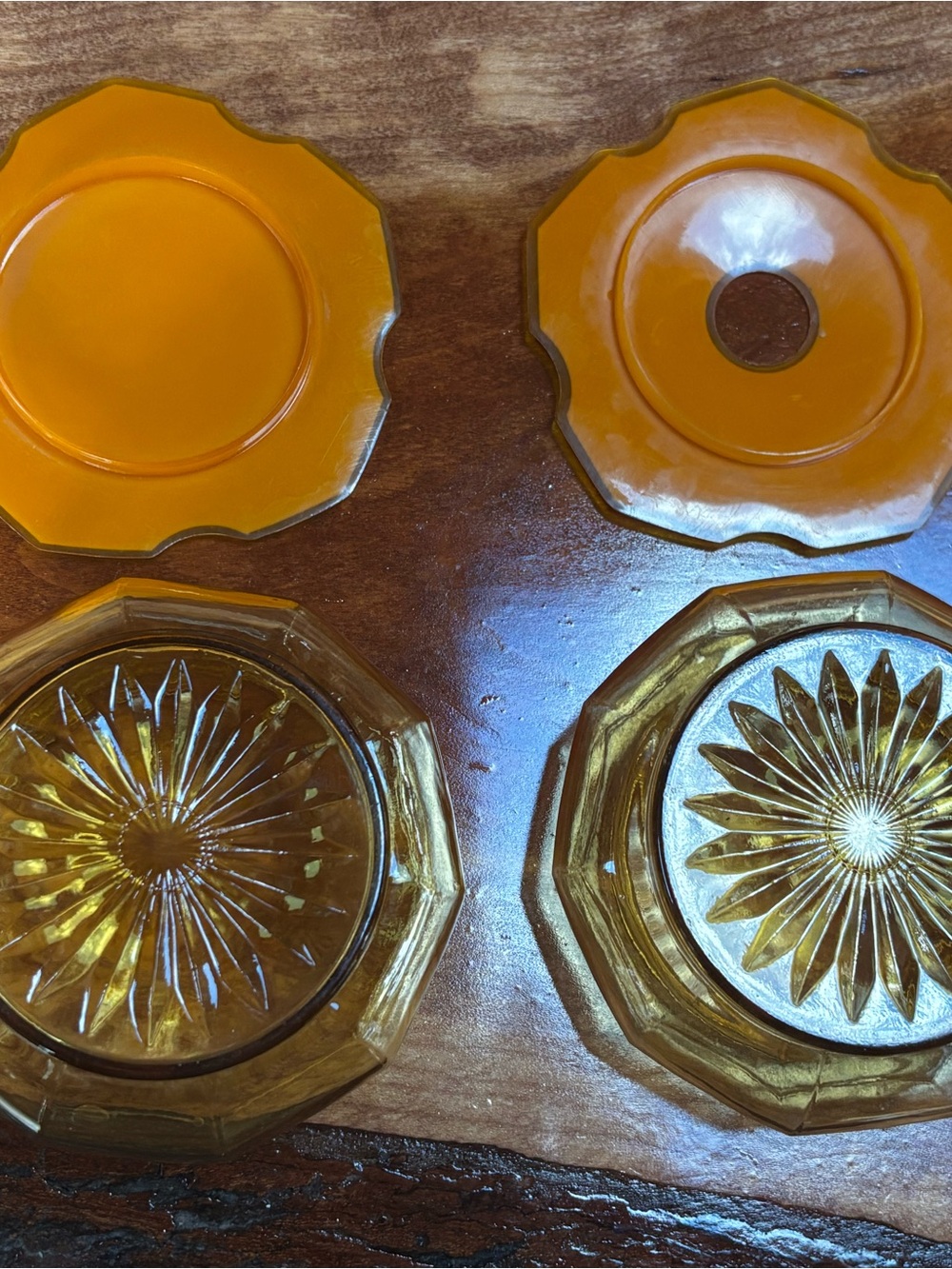 BAKELITE AMBER GLASS VANITY POWDER JAR & HAIR RECEIVER JAR CELLULOID BAKELITE - Picture 2 of 4